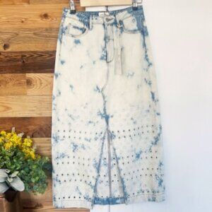 NWT Driftwood Denim Sarah Sky Dive Midi Eyelet Bleach Dye Skirt 26
